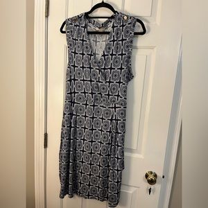 Banana Republic navy and white faux wrap dress